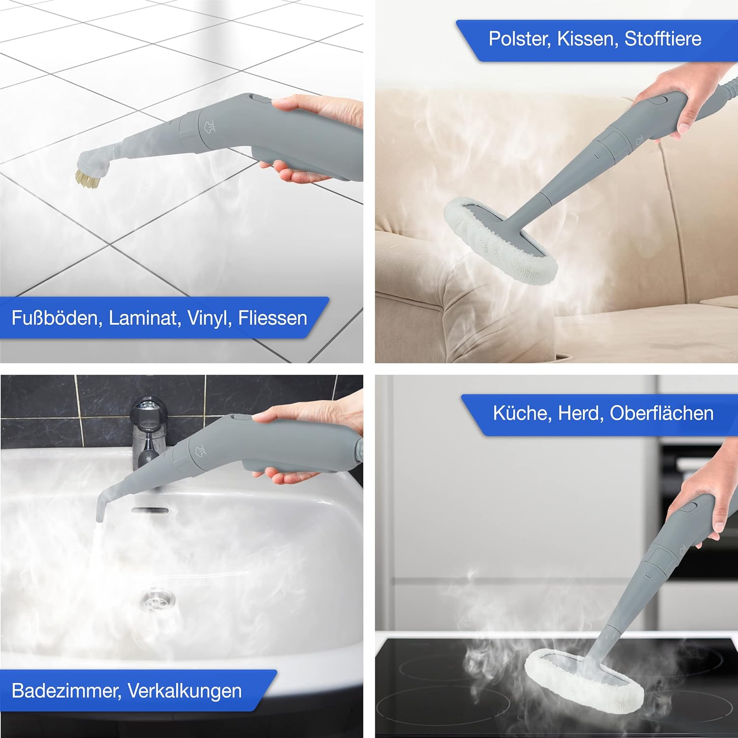 LEBENLANG Pulitore a vapore elettrico portatile, 1000W e 300ml, con 10 accessori | Pulitore a vapore portatile, pulitore a vapore per auto, fughe, per bagno, piastrelle e fughe, dispositivi, tappezzeria